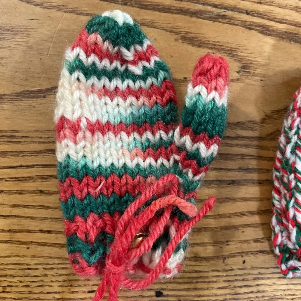 Vintage‎ Knitted Christmas Ornaments Mittens With Bells